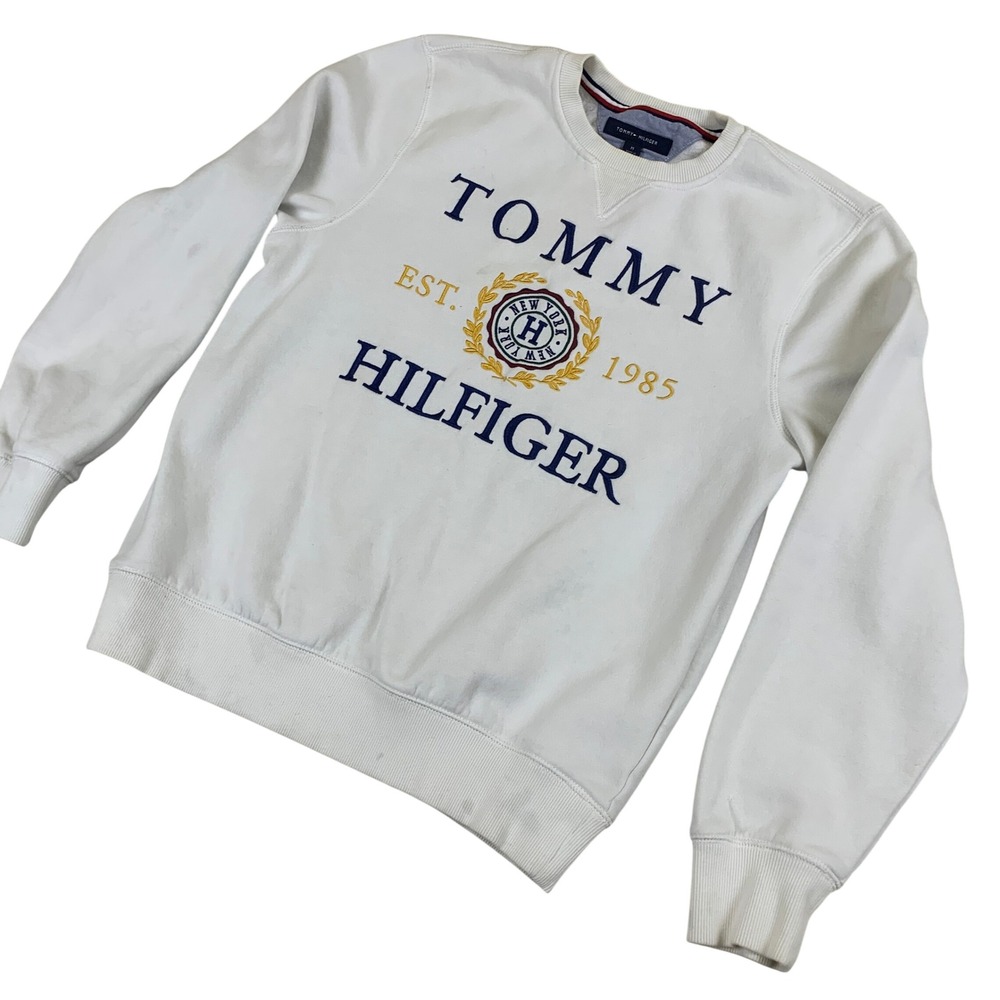 Tommy Hilfiger Mens Embroidered Crest Logo Crewneck Sweatshirt White 78E3221 M